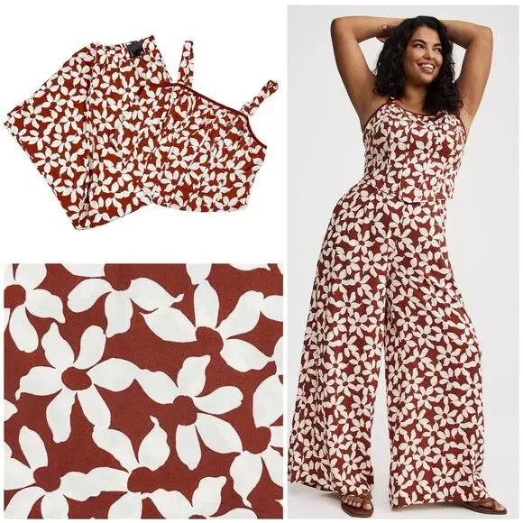 Torrid Corset & Wide Leg Pant Set NWT Size 0 L 12 Amy Floral Roasted Russet Boho - Picture 1 of 12